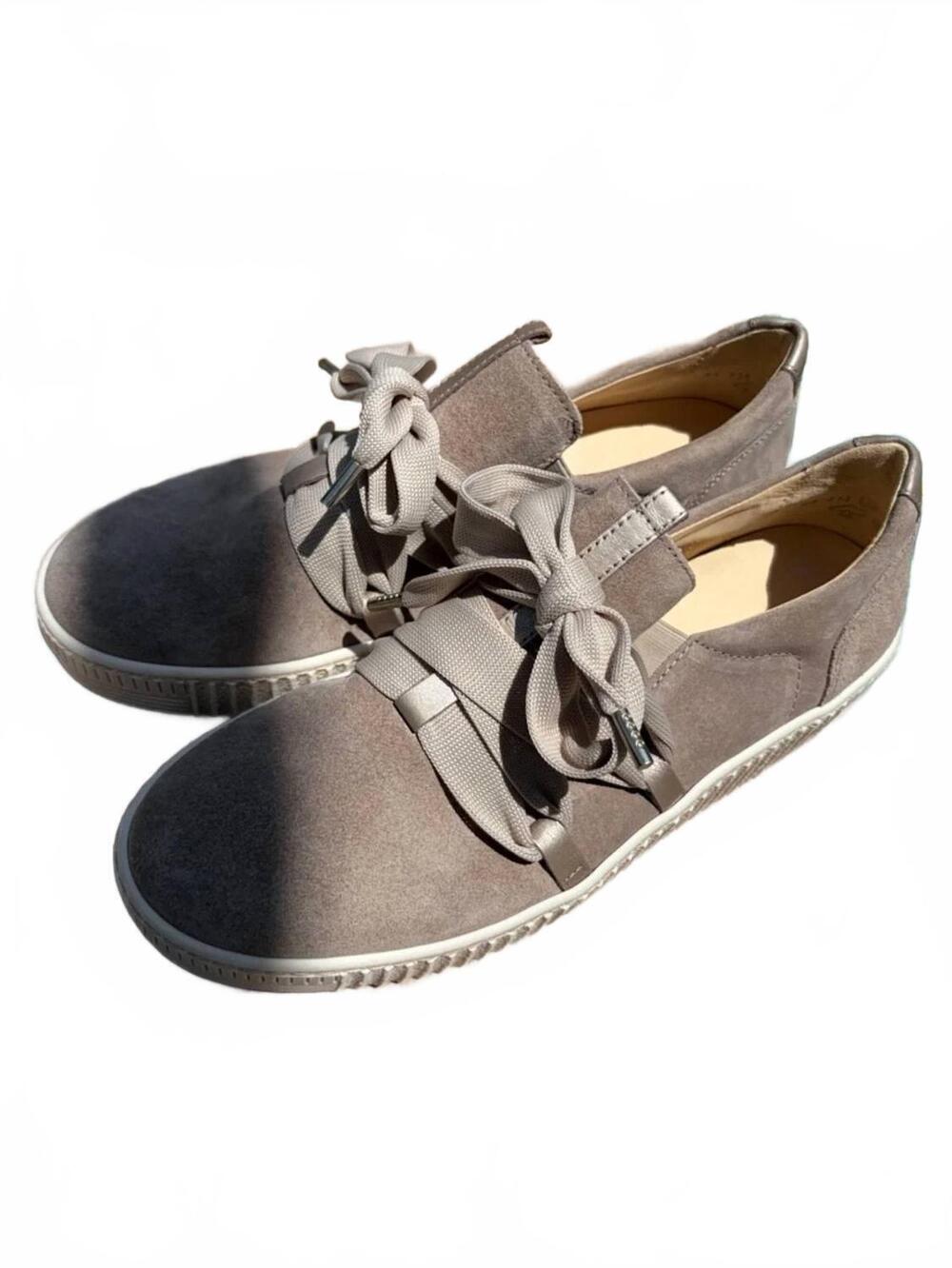 NEW GABOR women's ribbon lace sneaker in taupe